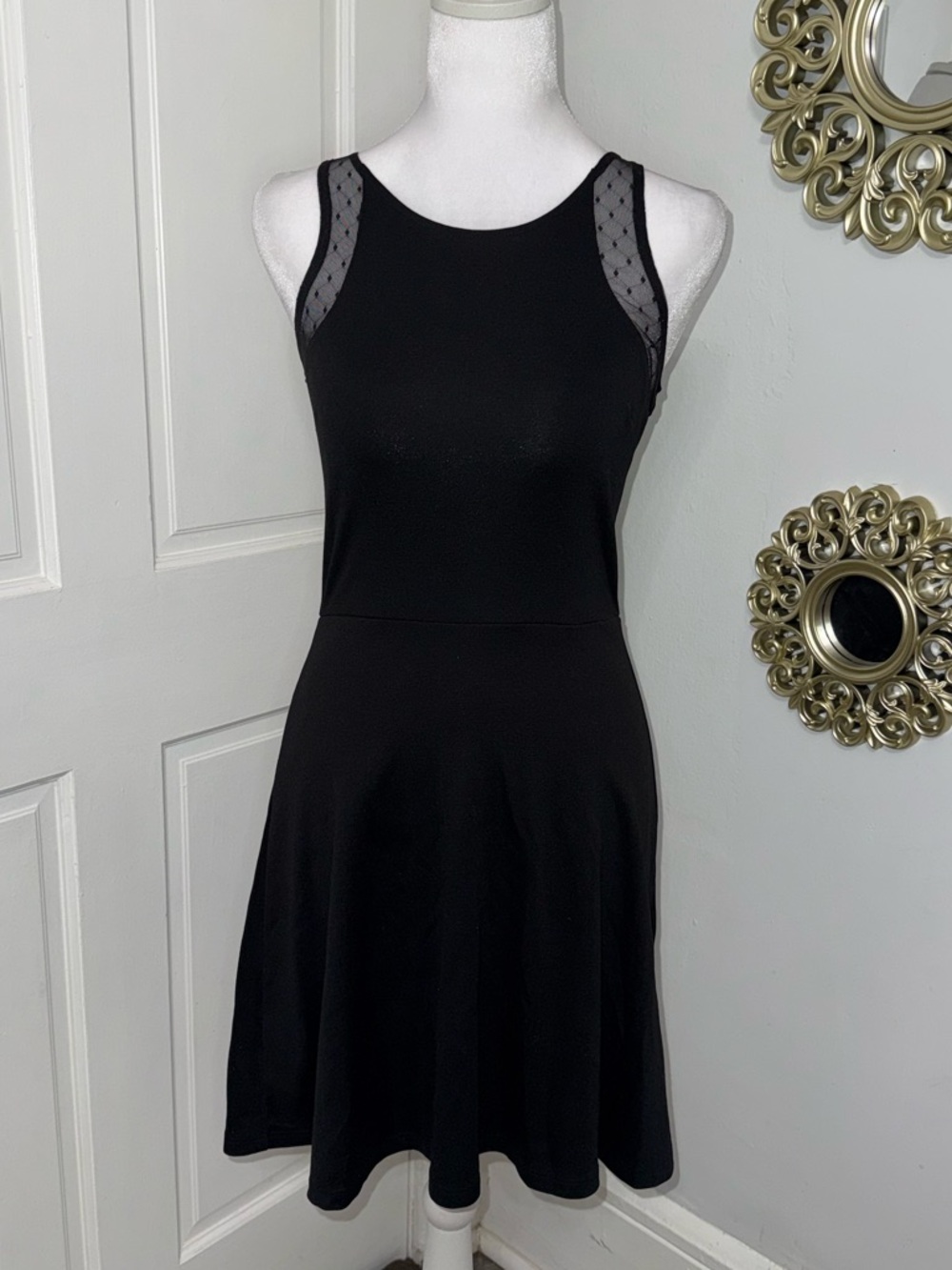 H&M Black Mini  Casual Dress With Mesh Shoulder Details Size XS.